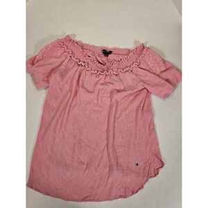 Tommy Hilfiger Pink Off‎ The Shoulder Top Floral Embroidered XL